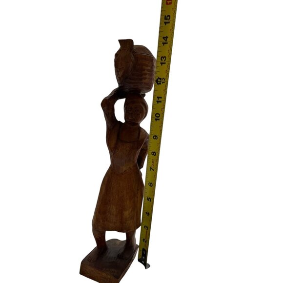 Hand-Carved Wooden African Woman Figurine with Basket Decor - Picture 10 of 10